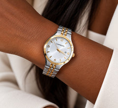 Relógio Feminino Comparatto Analógico Bicolor Prata e Dourado com Mostrador Branco