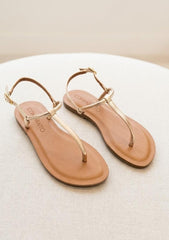 Sandália Rasteira Ouro Light T-Strap com Tiras Delicadas