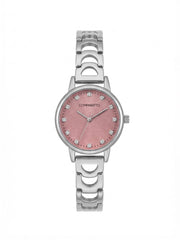 Relógio Feminino Comparatto Analógico Prata com Mostrador Rosa e Pulseira Metálica