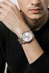 Relógio Masculino Comparatto Analógico Bicolor Prata e Dourado com Mostrador Branco