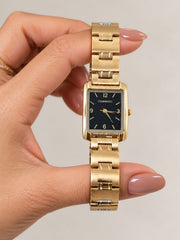 Relógio Feminino Comparatto Analógico Retangular Dourado com Mostrador Preto