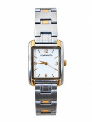Relógio Feminino Comparatto Analógico Retangular Bicolor Prata e Dourado com Mostrador Branco