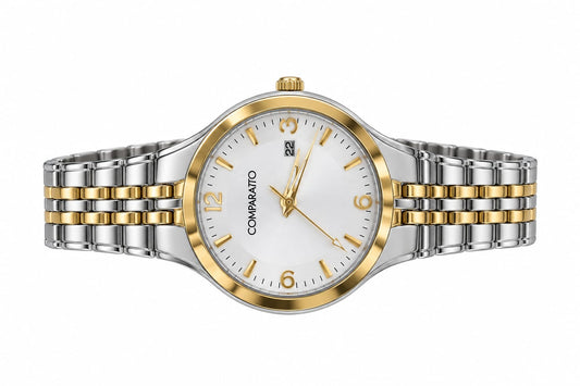 Relógio Feminino Comparatto Analógico Bicolor Prata e Dourado com Mostrador Branco