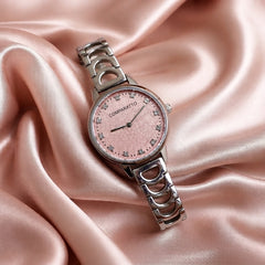 Relógio Feminino Comparatto Analógico Prata com Mostrador Rosa e Pulseira Metálica