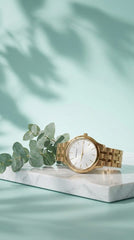 Relógio Feminino Comparatto Analógico Dourado com Mostrador Azul Claro e Pulseira Metálica