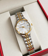 Relógio Feminino Comparatto Analógico Bicolor Prata e Dourado com Mostrador Branco