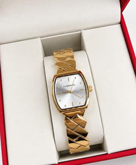 Relógio Feminino Comparatto Analógico Dourado com Caixa Retangular e Pulseira de Elos Geométricos